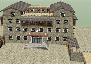 某四层中式民族住宅建筑设计SU(草图大师)模型