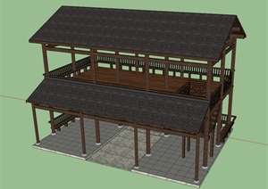 一栋古典中式楼台设计SU(草图大师)模型