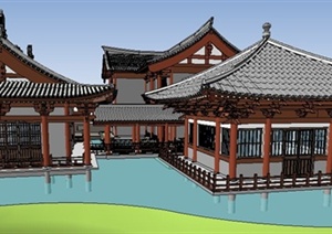 古典中式风格庭堂古建SU(草图大师)模型