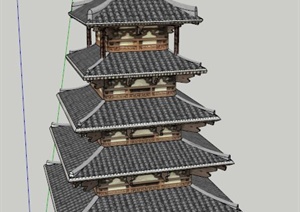 古中式塔楼建筑设计SU(草图大师)模型