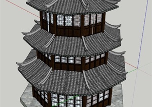 三层亭楼建筑设计SU(草图大师)模型