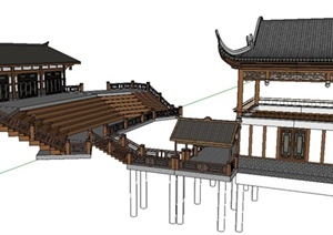 古典中式风格楼阁及戏台组合SU(草图大师)模型
