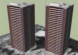 某两栋高层办公楼建筑设计SU(草图大师)模型