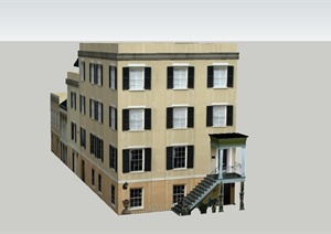 某四层组合阶梯式住宅建筑设计SU(草图大师)模型