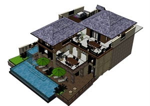 东南亚度假别墅建筑设计SU(草图大师)模型