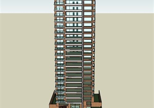 现代某方形独栋办公大厦建筑设计SU(草图大师)模型
