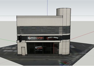 某两层方形咖啡店建筑设计SU(草图大师)模型