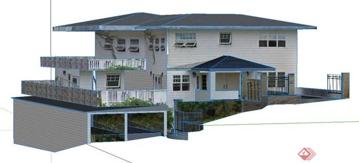 现代风格私人别墅建筑设计SU模型(1)