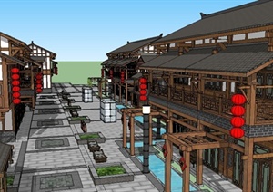 古典中式风格古建商业街建筑设计SU(草图大师)模型