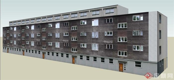 现代某四层商住楼建筑设计SU模型(2)