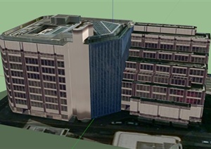 办公大楼建筑设计SU(草图大师)贴图模型