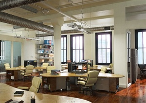 现代风格办公室办公区室内设计3dmax模型（含效果图）