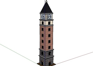 某欧式六层钟塔楼建筑设计SU(草图大师)模型