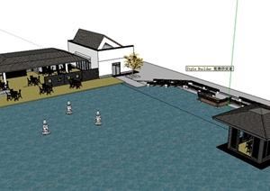 现代中式风格滨水餐厅建筑景观SU(草图大师)模型