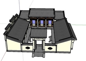 某单层古典中式四合院建筑设计SU(草图大师)模型