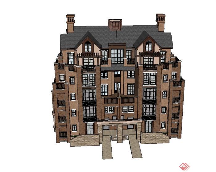 某欧式五层别墅住宅建筑设计SU模型(2)