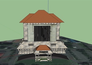 某单层印尼银行建筑设计SU(草图大师)模型