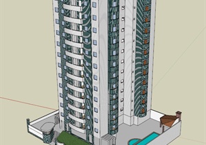 13层住宅建筑设计SU(草图大师)模型
