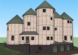 某地尖顶城堡建筑设计SU(草图大师)模型