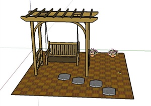 园林景观廊架、花钵、铺装、汀步组合设计SU(草图大师)模型