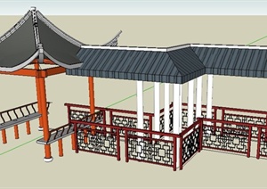 古典中式风格亭廊组合SU(草图大师)模型