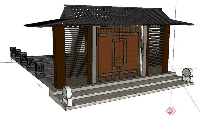 某古典中式风格大门su模型(2)
