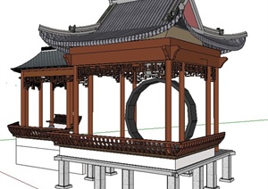 古典中式风格四角亭及长廊SU(草图大师)模型