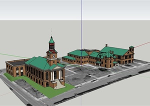 某村庄居民住宅建筑与教堂综合建筑设计SU(草图大师)模型