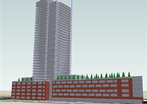 现代高层酒店商务楼建筑设计SU(草图大师)模型