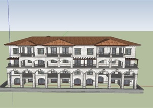 某四层联排别墅建筑设计SU(草图大师)模型