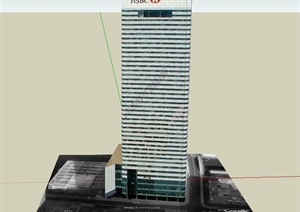 现代高层独栋银行建筑设计SU(草图大师)模型