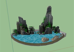 小型水池假山设计SU(草图大师)模型