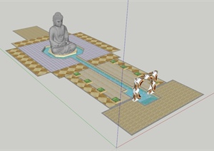 佛像雕塑水池设计SU(草图大师)模型