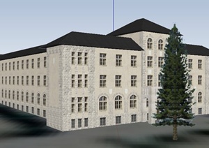 欧式风格四层办公楼建筑设计SU(草图大师)模型