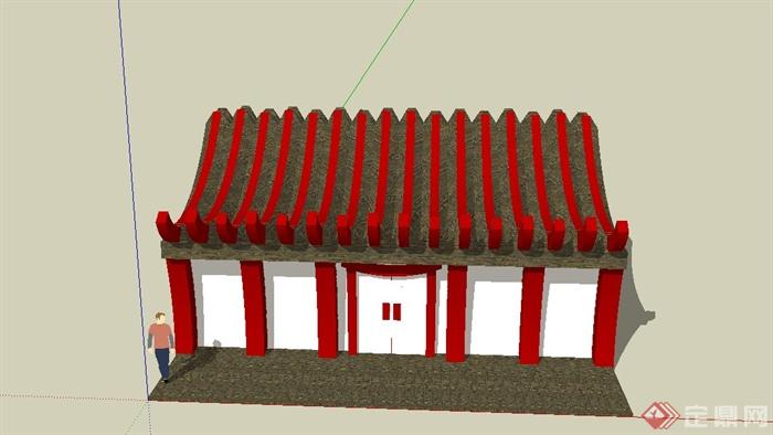 某单层日式寺庙建筑设计SU模型(1)