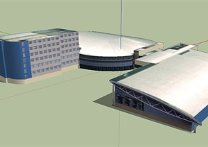 现代多层连接工厂建筑设计SU(草图大师)模型
