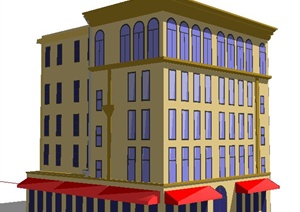 现代五层宾馆建筑设计SU(草图大师)模型