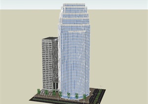 现代某两栋高层国际酒店建筑设计SU(草图大师)模型