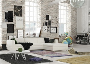 北欧风格住宅客厅室内设计3dmax模型（含效果图）