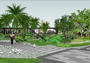 现代中式风格花园景观设计SU(草图大师)模型