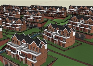 英格兰风格住宅区建筑规划SU(草图大师)模型