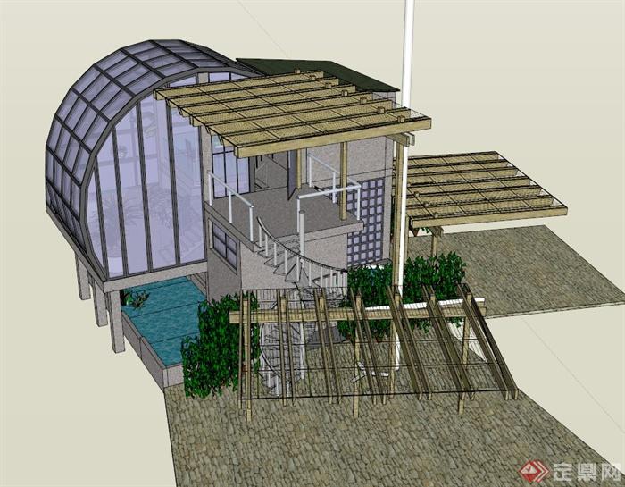 某栋特色别墅建筑设计SU模型(1)