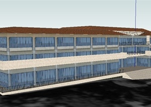 某地现代风格3层办公楼建筑设计SU(草图大师)模型