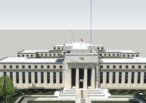 现代H形某议会式建筑设计SU(草图大师)模型