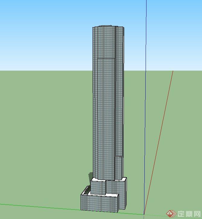 现代超高层独栋办公建筑设计SU模型(1)
