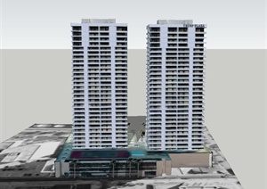 两栋现代高层购物中心建筑设计SU(草图大师)模型