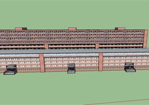 现代某学校两排链接教学楼建筑设计SU(草图大师)模型