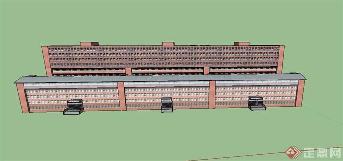 现代某学校两排链接教学楼建筑设计SU模型(1)