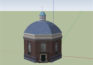 某两层圆形教堂建筑设计SU(草图大师)模型