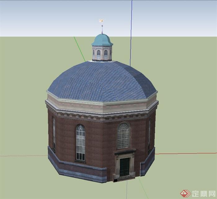 某两层圆形教堂建筑设计SU模型(2)